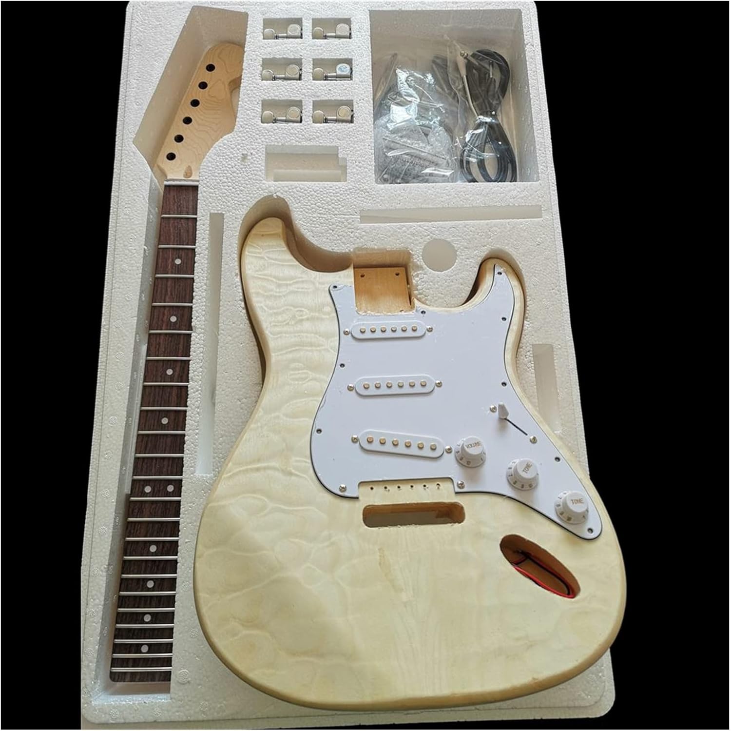Electric Guitar Materials & Accessories Water Corrugated Wood Veneer Basswood Body Hard Maple Neck DIY Guitar Kit (Color : 1)