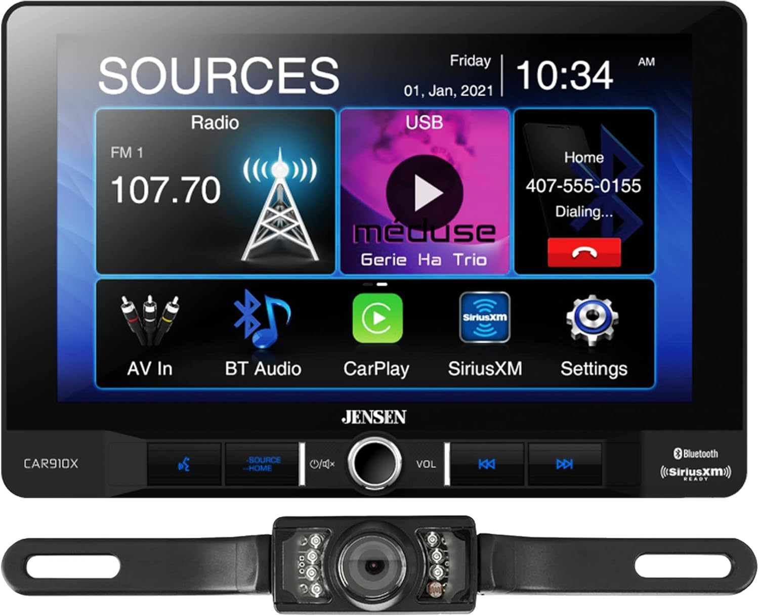 Jensen CAR910W Digital Multimedia Receiver Bundle with + (1) License Plate Style Backup Camera (Renewed)