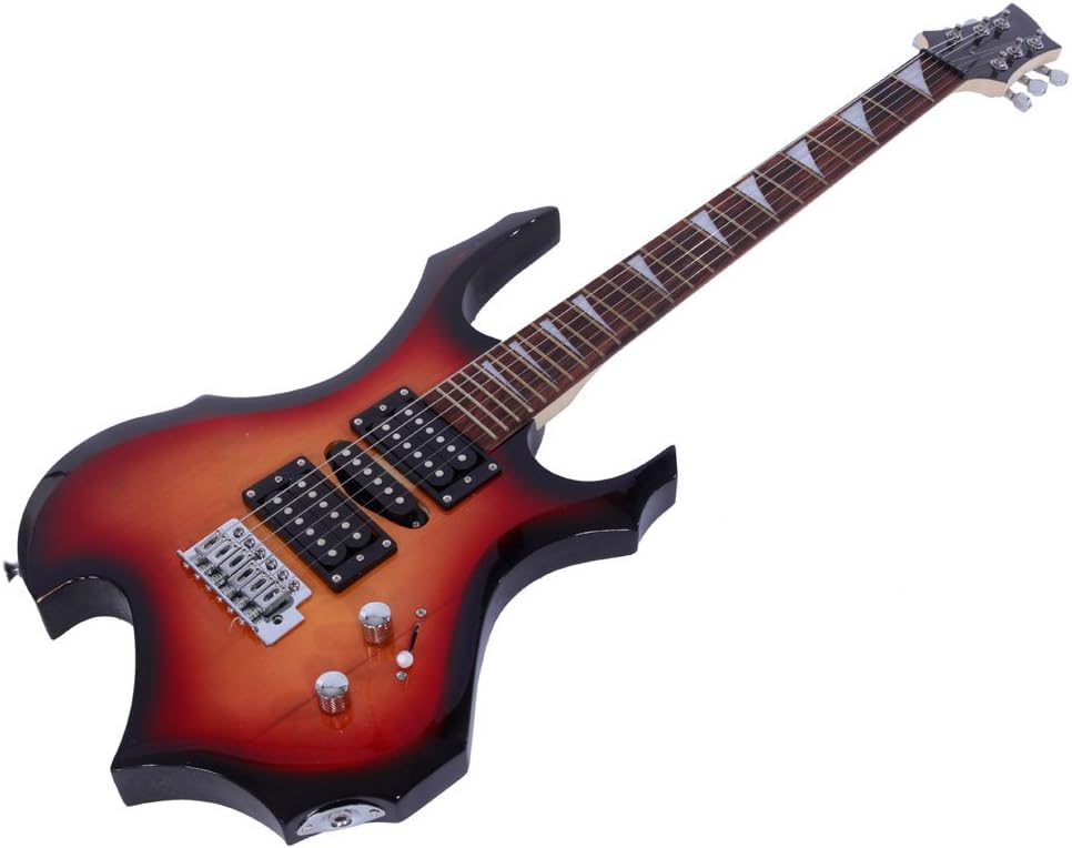 Professional Flame Type Electronic Guitar + Guitar Bag + Pick + Tremolo Bar + Link Cable Set (Sunset)