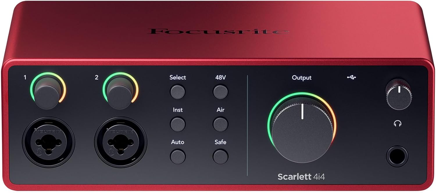 Audiosavings Bundle: Focusrite Scarlett 4i4 4th Gen Studio Recording USB Audio Interface+Software Bundle with Rockville RCM SR Studio/Recording Condenser Microphone+PRO-M50 SR Headphone (3 Items)