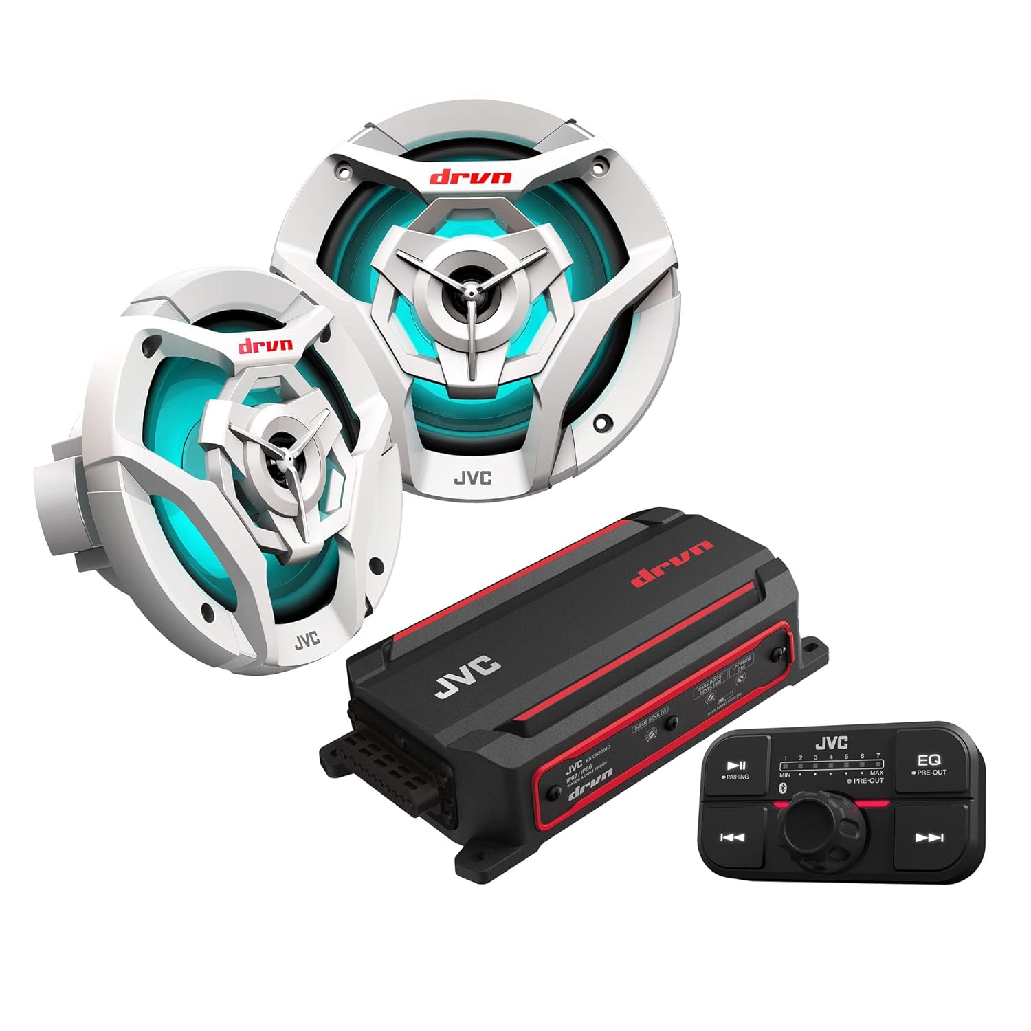 JVC KS-DR2104DBT Bluetooth 4-Channel Compact Digital Amplifier 50W RMS x 4 @ 4 ohms with 2 Pairs CS-DR621MWL 6.5