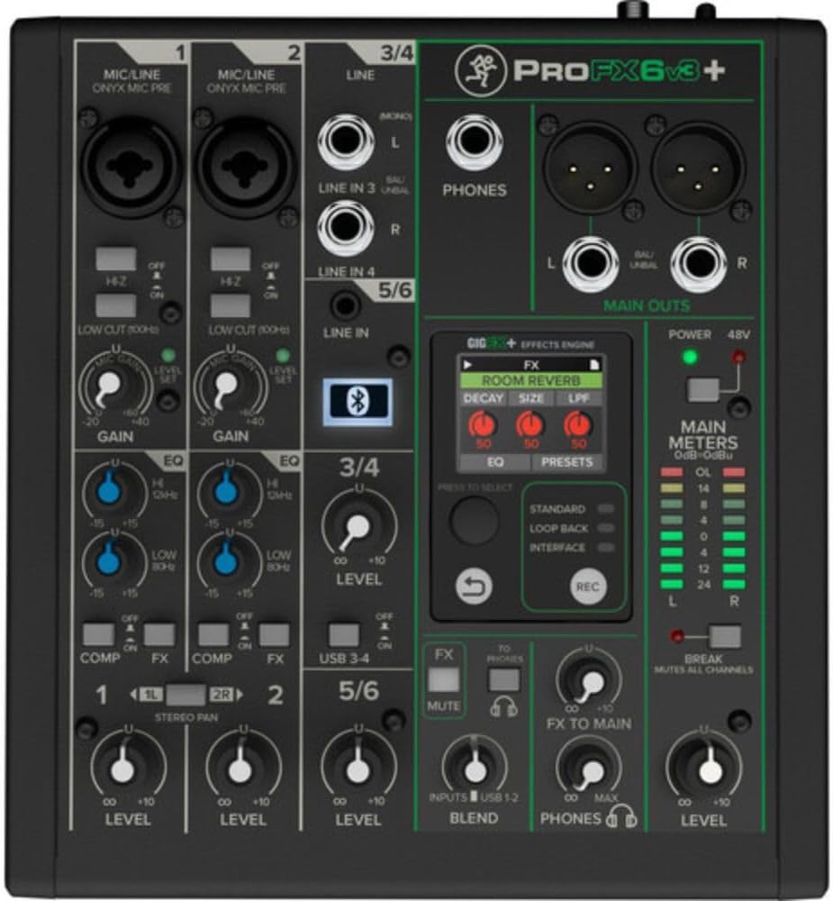 Mackie ProFX6v3+ 6-Channel Analog Mixer with Built-In FX, USB Recording, and Bluetooth Bundle with G-MIXERBAG-1212 Padded Nylon Mixer Bag and Stereo Breakout Cable 10'