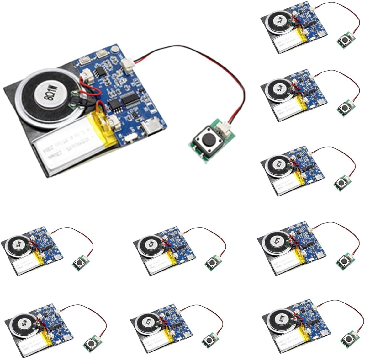 Sound Module, 16MB Push Button Activated Sound Module with Speaker,Type-C Cable Charging, 16Min Easy Sound Recording Chip for Personalized Greetings, DIY Projects, Holiday Crafts ect.(Blue-10Pack)