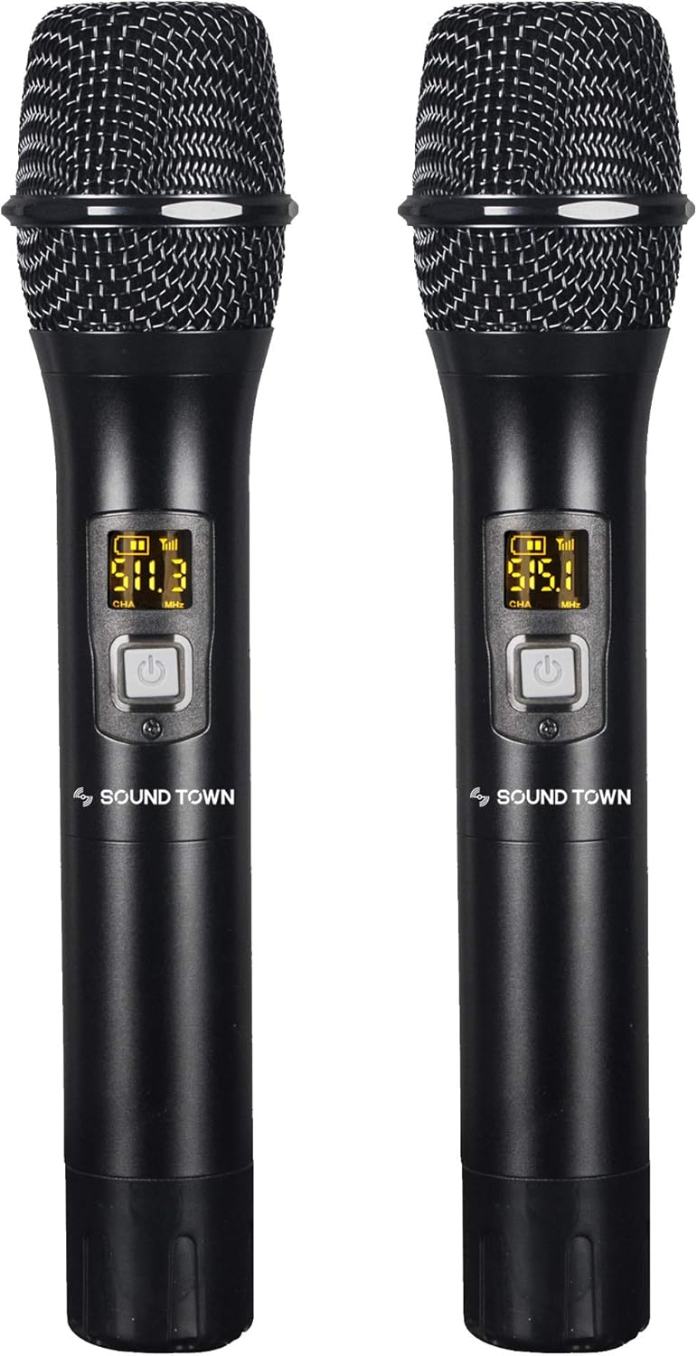 Sound Town 200-Channel Professional UHF Wireless Microphone System with 2 Handheld Microphones, for Church, Business Meeting, Outdoor Wedding and Karaoke