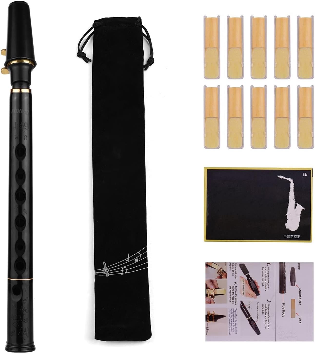 KESHUO C Key Mini Pocket Saxophone Sax ABS Material with Mouthpieces 10pcs Reeds Carrying Bag Woodwind Instrument Brass Sax Beginners Kit