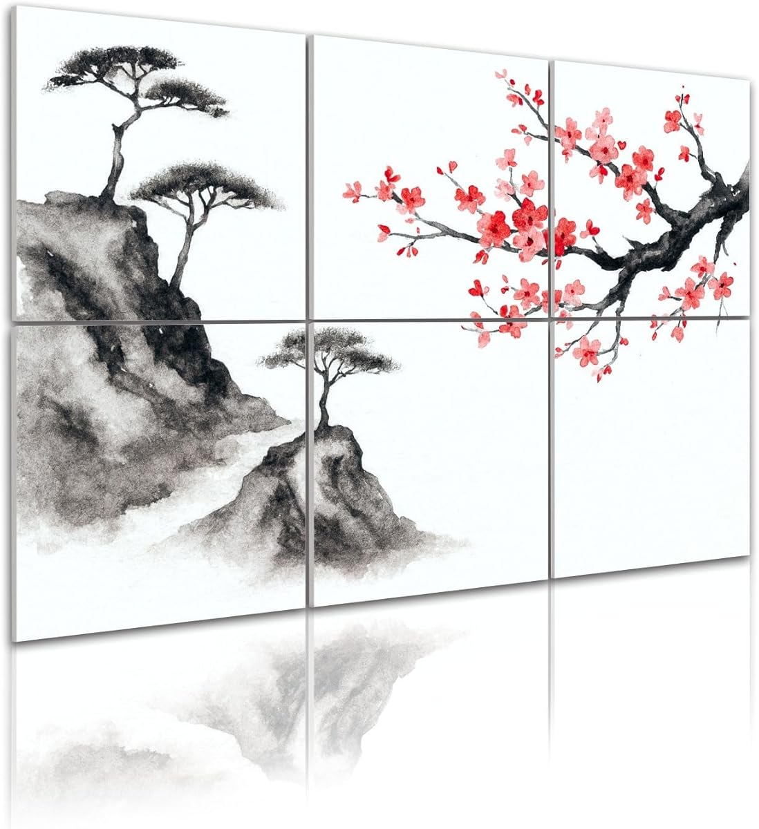 6 Pack Art Acoustic Panels Self Adhesive Japan sumi e painting Indian ink Japanese picture mountains 48