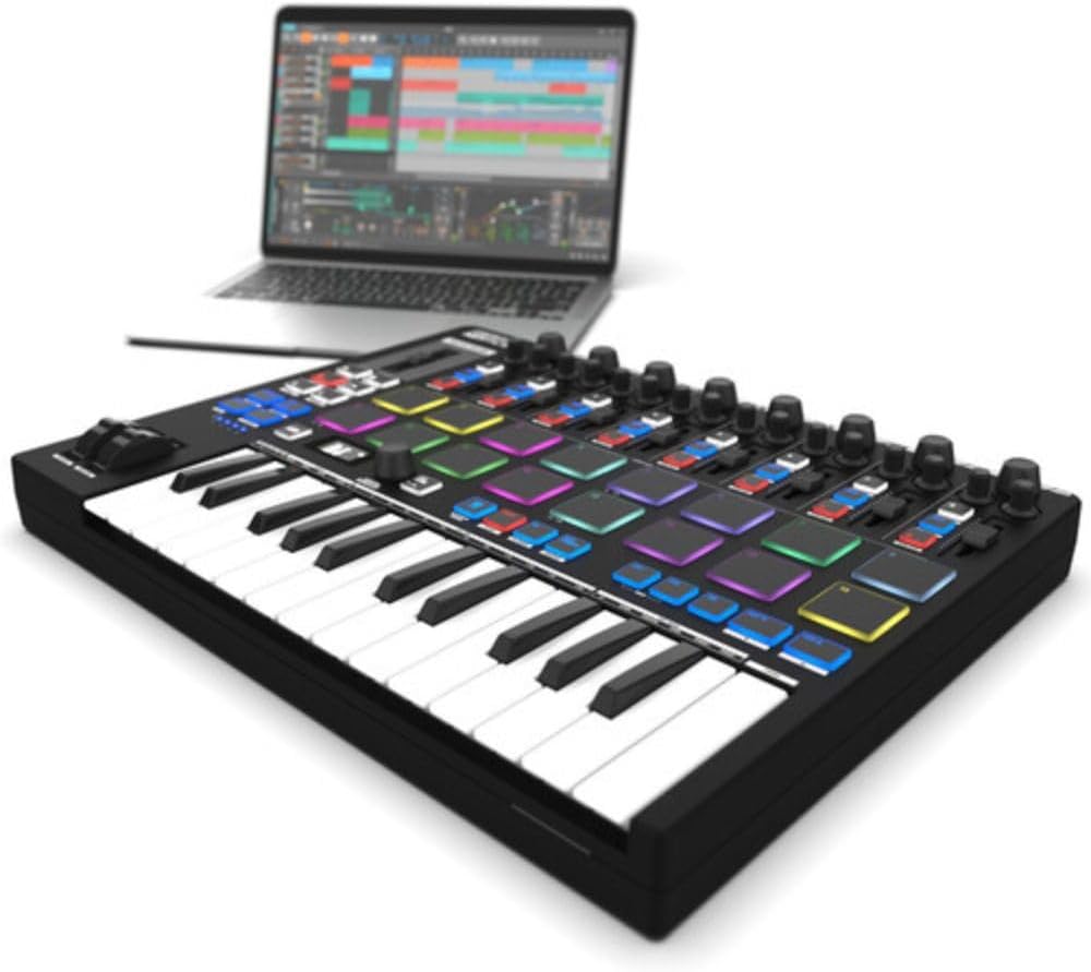 Reloop Keypad Pro Compact USB-MIDI 4-In-1 DAW Workstation Controller Bundle with Auray FP-P1L Universal Piano-Style Sustain Pedal