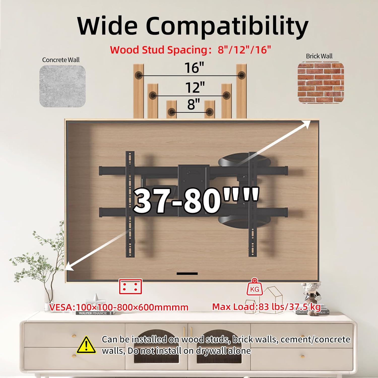 35 Inch Long Arm TV Wall Mount for 37-75 Inch TVs,Full Motion Corner Mount with Extension,±90°Swivel,Tilt&Level Adjust,Max VESA 800x600mm,Heavy-Duty TV Mount,XL-DY858S