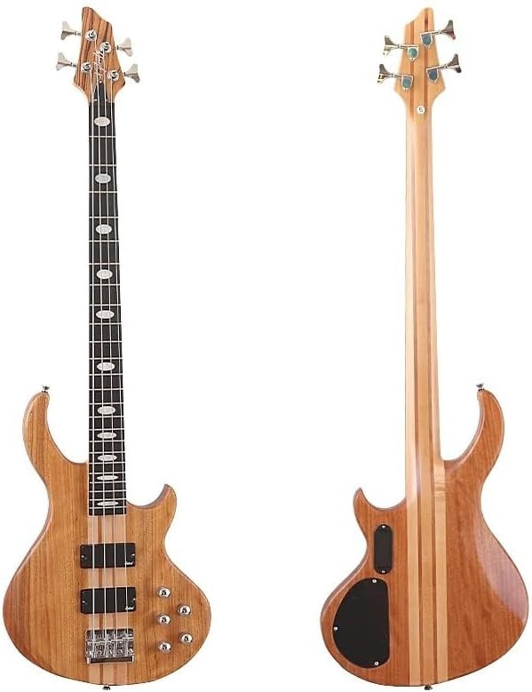 4-String Electric Bass Guitar, 43-Inch Full Size, Natural Matte Finish, Active 24-Fret Pickup System