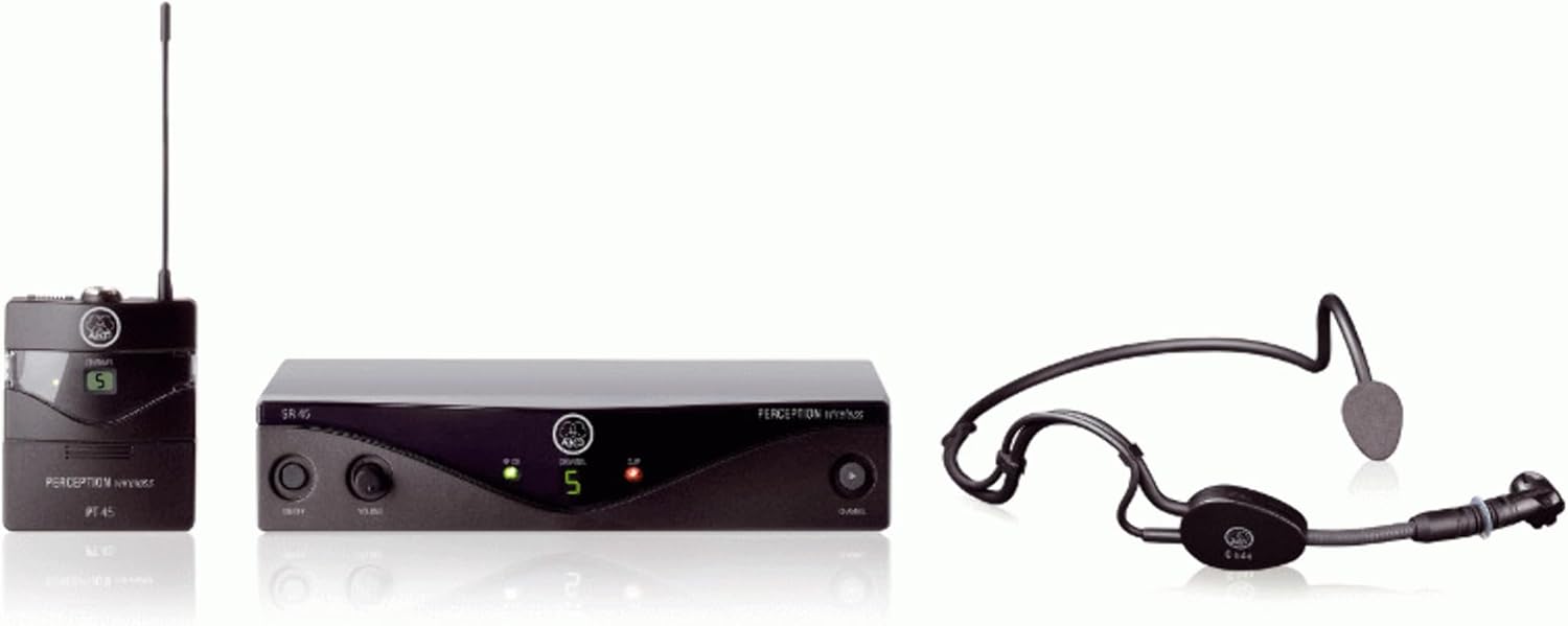 AKG Pro Audio Perception Wireless Microphone System with SR45 Stationary Receiver, PT45 Pocket Transmitter, and C544L Headworn Microphone- Sports Set (3248X00010)