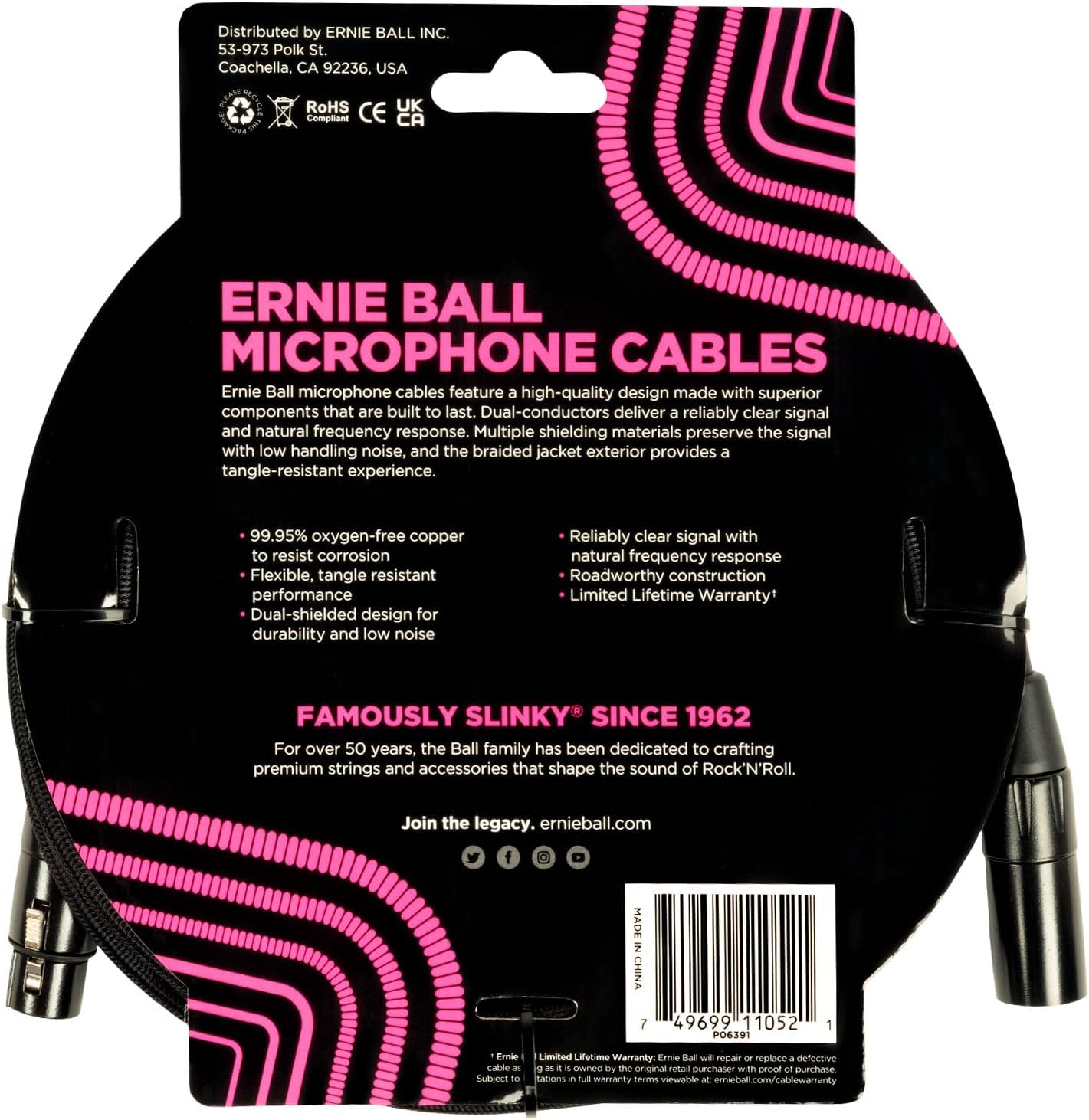 Ernie Ball Braided XLR Microphone Cable with Zorro Polishing Cleaning Cloth in Black - Pack of 2 (Black, 15 Feet) P06391