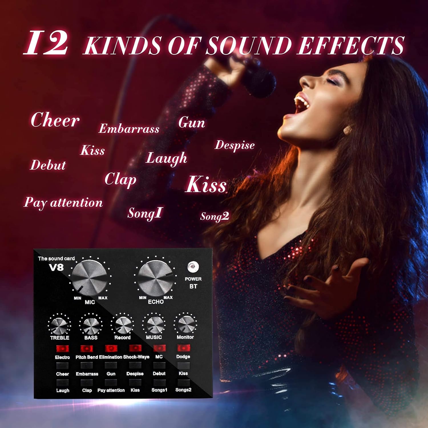 Professional Sound Card,Microphone Kit,for Living Show,USB Microphone Reverb Set,Condenser Microphone Set for Network Shouting,Personal Recording