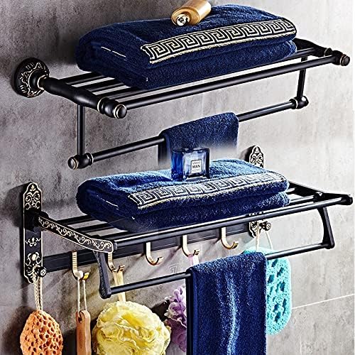 Shower Shelves Black and Gold Carved Bathroom Accessories Set, Towel Rack, Paper Holder, Toilet Brush Holder, Towel bar Bathing Accessories (Color : Corner Shelf 2)
