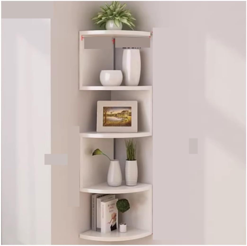 5-Tier Corner Shelf Wall Mount - Floating Corner Shelves for Living Room, Bedroom, Office, Plant & Book Display, Black(White)