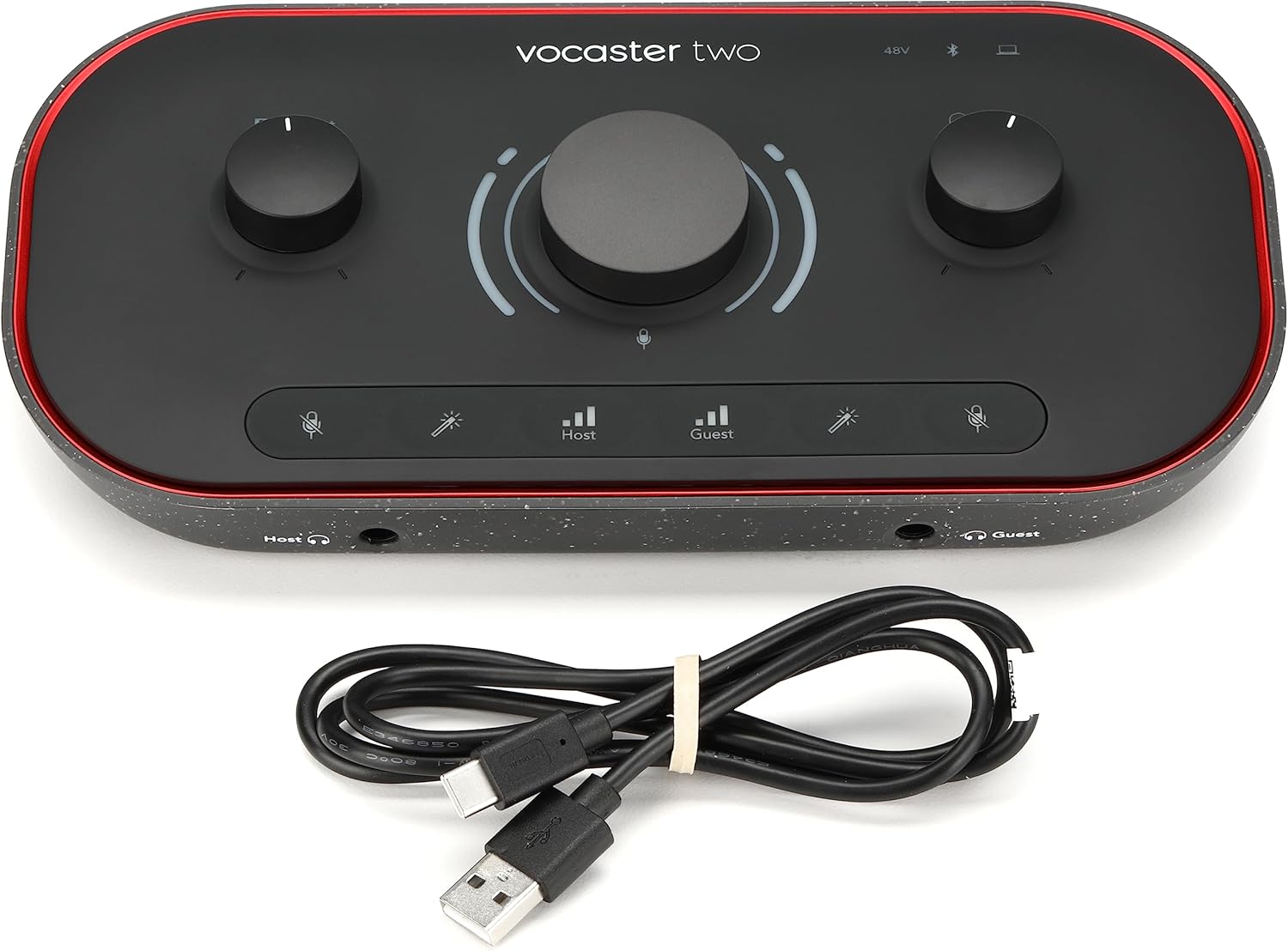 GearNuts Focusrite Dual Host Podcast Bundle with PodMic & Boom Arms, Vocaster 2