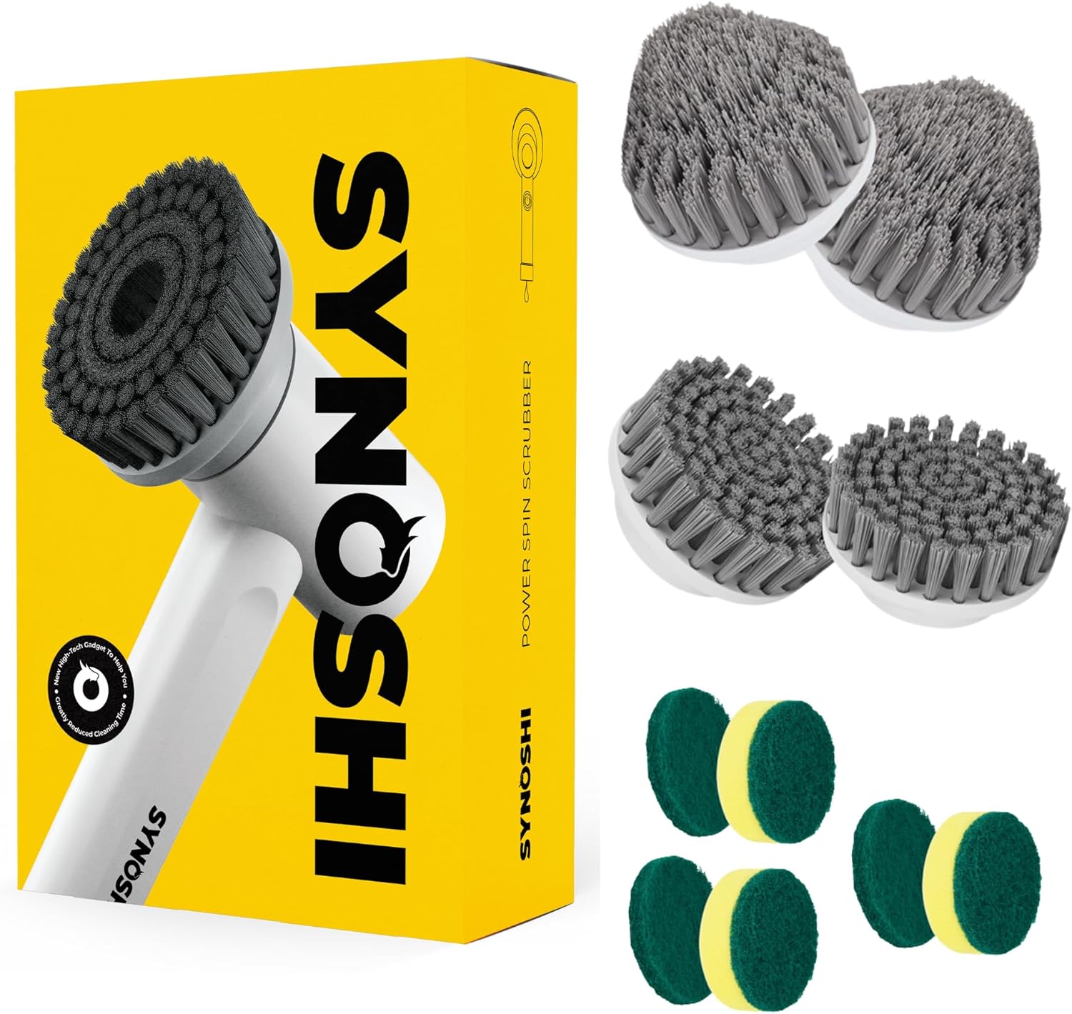 SYNOSHI Electric Spin Scrubber Kit + Cone & Sponge Brush Heads