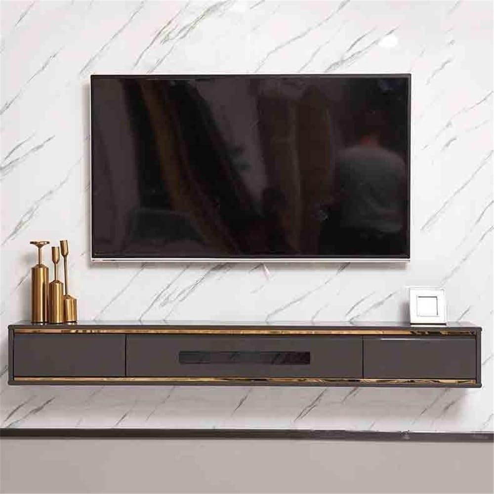 TV Stand Floating TV Stand with Storage, Modern Wall Mount TV Console for Under TV, Rubber Wood Floating Media Console for Bedroom Living Room ﻿ TV Cabinet(Dark Gray,200cm)