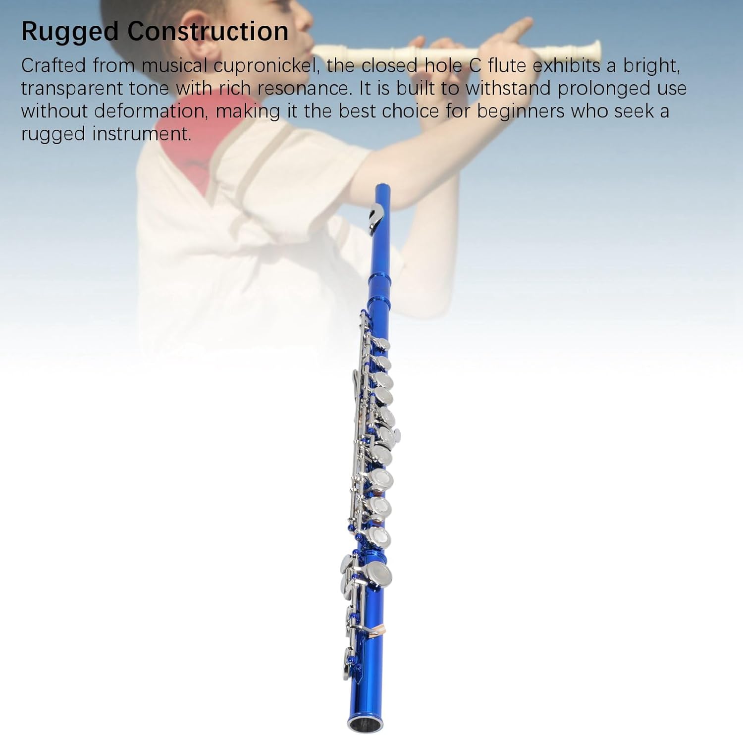 C Flute Cupronickel Closed Hole 16 Holes Flute for Beginner and Student Bright Sound with Tuning Rod Cleaning Kit Portable Bag Gloves