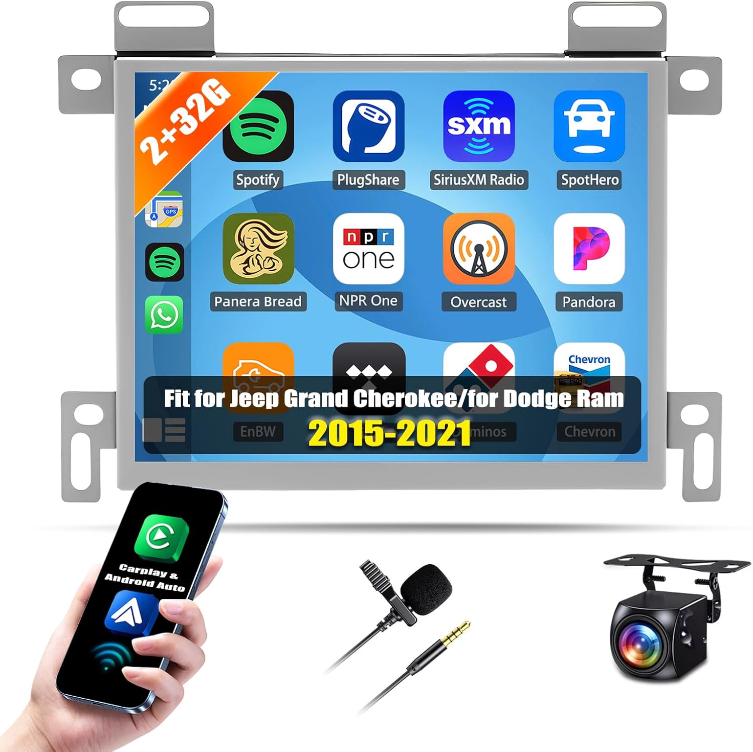 Android 14 Car Stereo Fit for Jeep Grand Cherokee/for Dodge Ram/for Wrangler 2015-2021 Radio Upgrade 8.4inch Touch Screen with Wireless Carplay Android Auto Mirror Link GPS SWC WIFI FM,2+32G