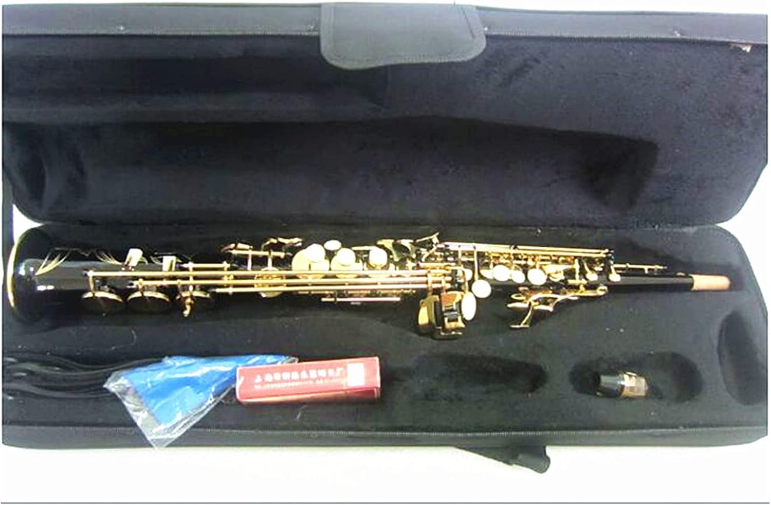 Sax Beginners Kit Straight Soprano Saxophone Black Gold Musical Instrument B Flat Sax Soprano Luxurious Carving with Case Wind Instrument
