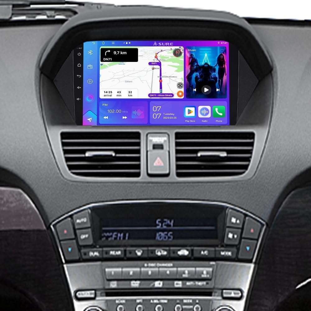 ASURE Android 15 Car Stereo Radio Upgrade for Acura MDX YD2 2007-2013 high-spec Version with Wireless Carplay Android Auto,9 inch 4GB+64GB Car Dash Navigation GPS Head Unit,1280x800 Touchscreen