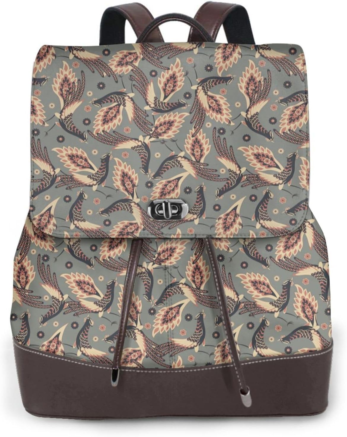 Damask Style Birds for Womens Backpack Purse Microfiber PU Anti-theft Large Fashion Designer Travel Bag Ladies Shoulder Bags