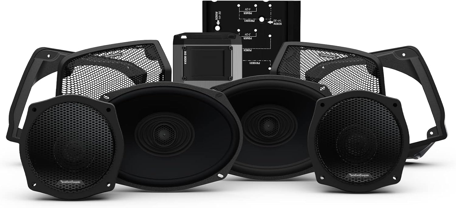 Rockford Fosgate HD9813SG-STG3 (Stage 3) Fairing Speakers, Saddlebag Speakers and 800-Watt Amplifier Kit for Select 1998-2013 Harley Davidson Street Glide & Electra Glide Motorcycles