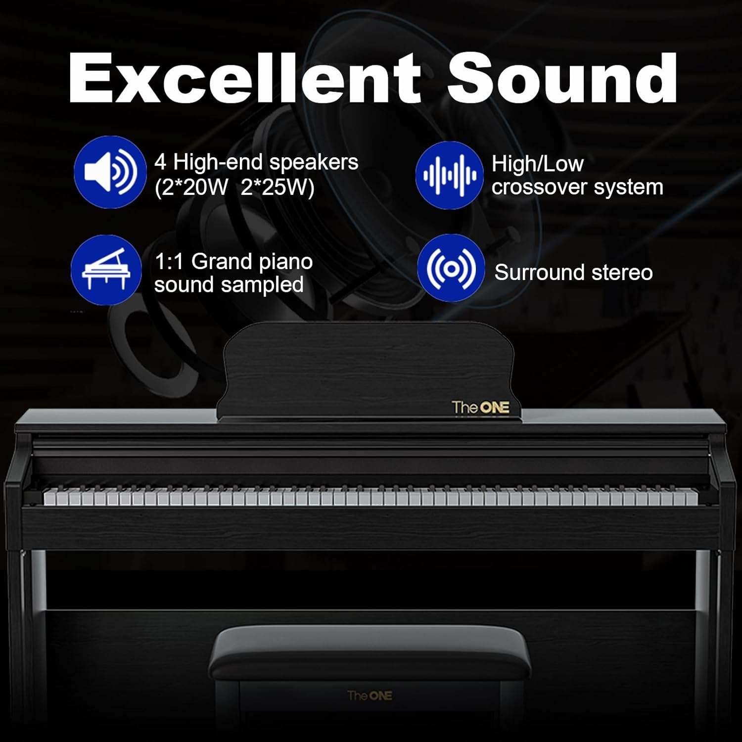 The ONE Digital Piano with Lighted-up 88 Hammer Action Keys, Smart Teaching Piano Keyboard for Beginner/Adult, Grand Piano Sound, Full Size Weighted Keyboard with 3 Pedals/Free APP/Bluetooth/MIDI