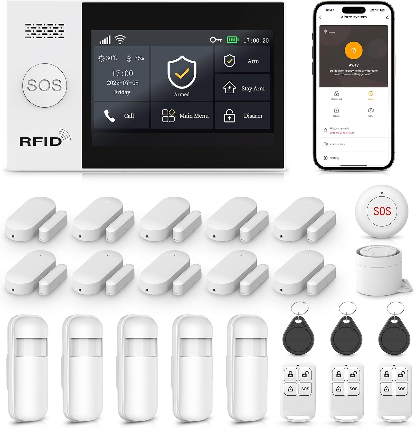 LWOHSI Wireless Home Alarm System with Touch Screen,Smart Home Security System,DIY Door/Window Alarms,Motion Detector,4G Phone Call/SMS/App Instant Alerts,Work with Alexa For House and The Kids Safety