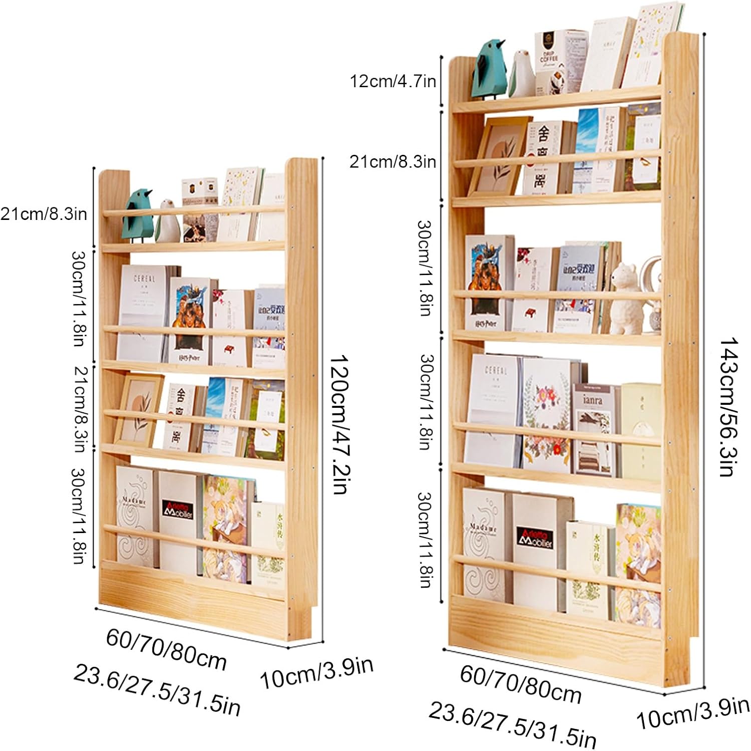 Behind Door Bookshelf, 4/5-Tier Wall Mounted Book Display Shelf, Storage Organizer, Space-Saving Open Storage Rack for Kids Room, Living Room, Study(120 * 60cm/47.2 * 23.6in)
