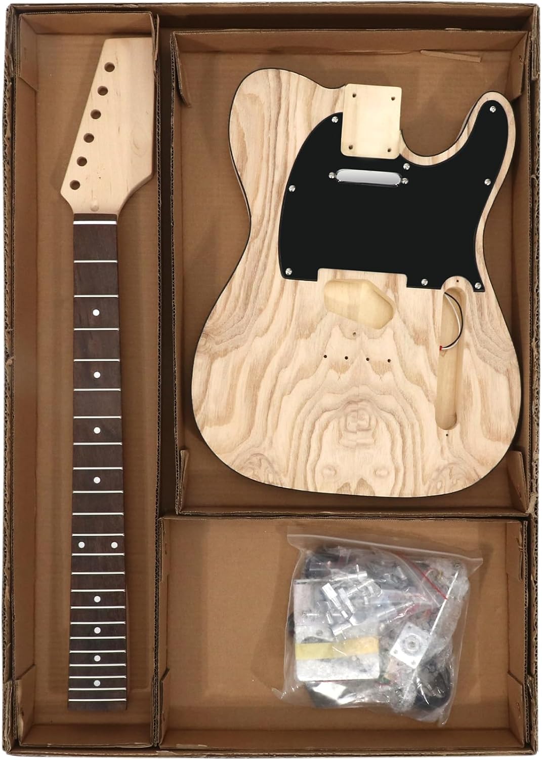 DIY Electric Guitar Kit Beginner Kit TL Style 6 String Right Handed Basswood Body with Ash Burl Top Hard Maple Neck Rosewood Fretboard Chrome Hardware Build Your Own Guitar.