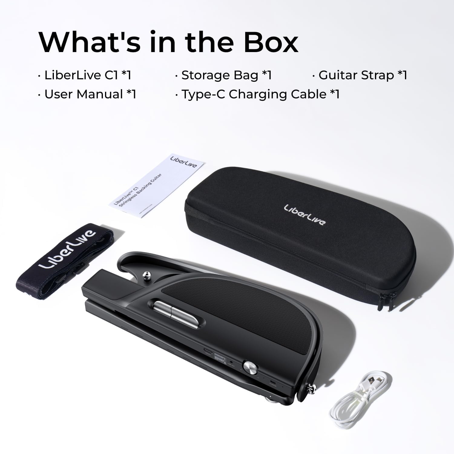 C1 Stringless Smart Guitar, Foldable Travel Backing Guitarra, Chord Generator, App Interactive Chord Sheets, Built-in Drum Machine & Bassline for One-Man Band, For Adults & Teens (Black)