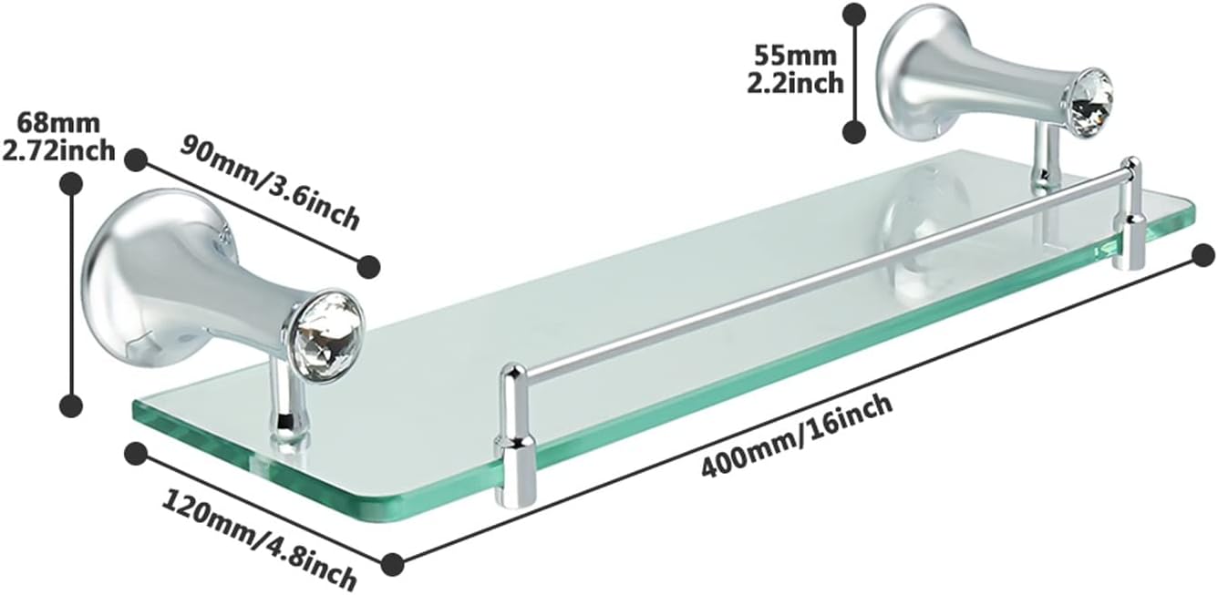 Shower Caddy 40cm Bathroom Glass Shelf, Bath Shower Glass Holder, Stainless Steel Storage Rack, Wall Mount Shelf Bathroom Accessories Bathroom Organizer (Color : Polished Finished)