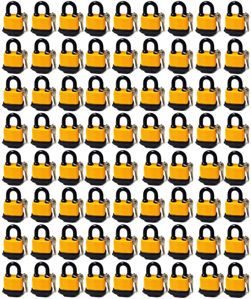 72 Pc Bulk Waterproof Padlocks Keyed 30mm Pad Locks Outdoor Heavy Duty Warehouse High Strength Home Lock Rubber Sleeve Anti Theft Rust-Proof Locks Suitable for Warehouses Garages Locker Compact