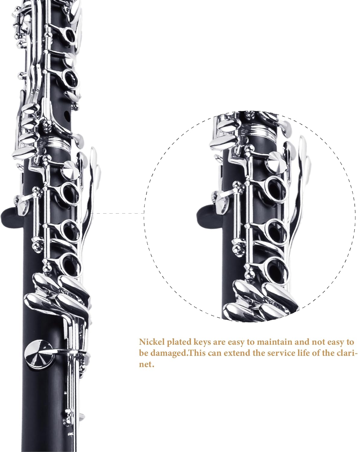 YANASON Bb clarinet for beginners, Bb nickel-plated 17-keys clarinet, suitable for students, professionals, school bands with Hard Foam Case,Barrels*2,Pads*8,Stand, Cleaning Kit,Gloves,Strap,Reeds*8