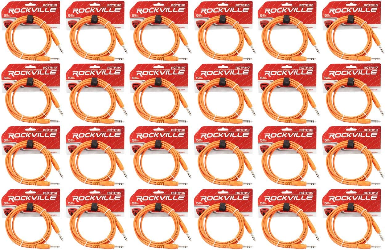 Rockville (24) RCTR110O 10' 1/4'' TRS to 1/4'' TRS Cable, Orange, 100% Copper