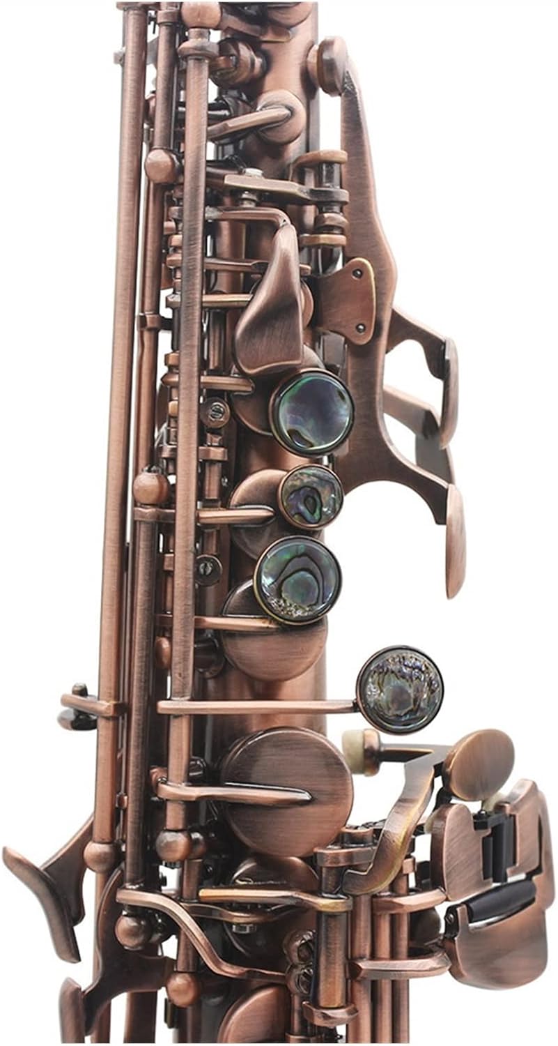 Straight Bb Saxophone Lacquered Gold Carve Pattern Woodwind Instrument with Case