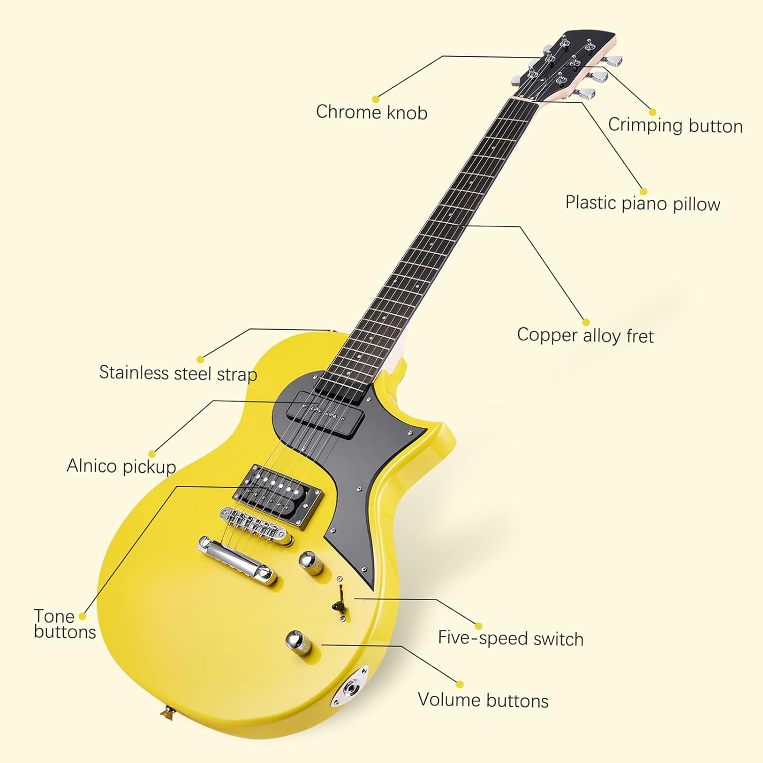 40 Electric Guitar, Solid Body Electric Guitars Kit with Pickup, Gig Bag for Beginner (Yellow)