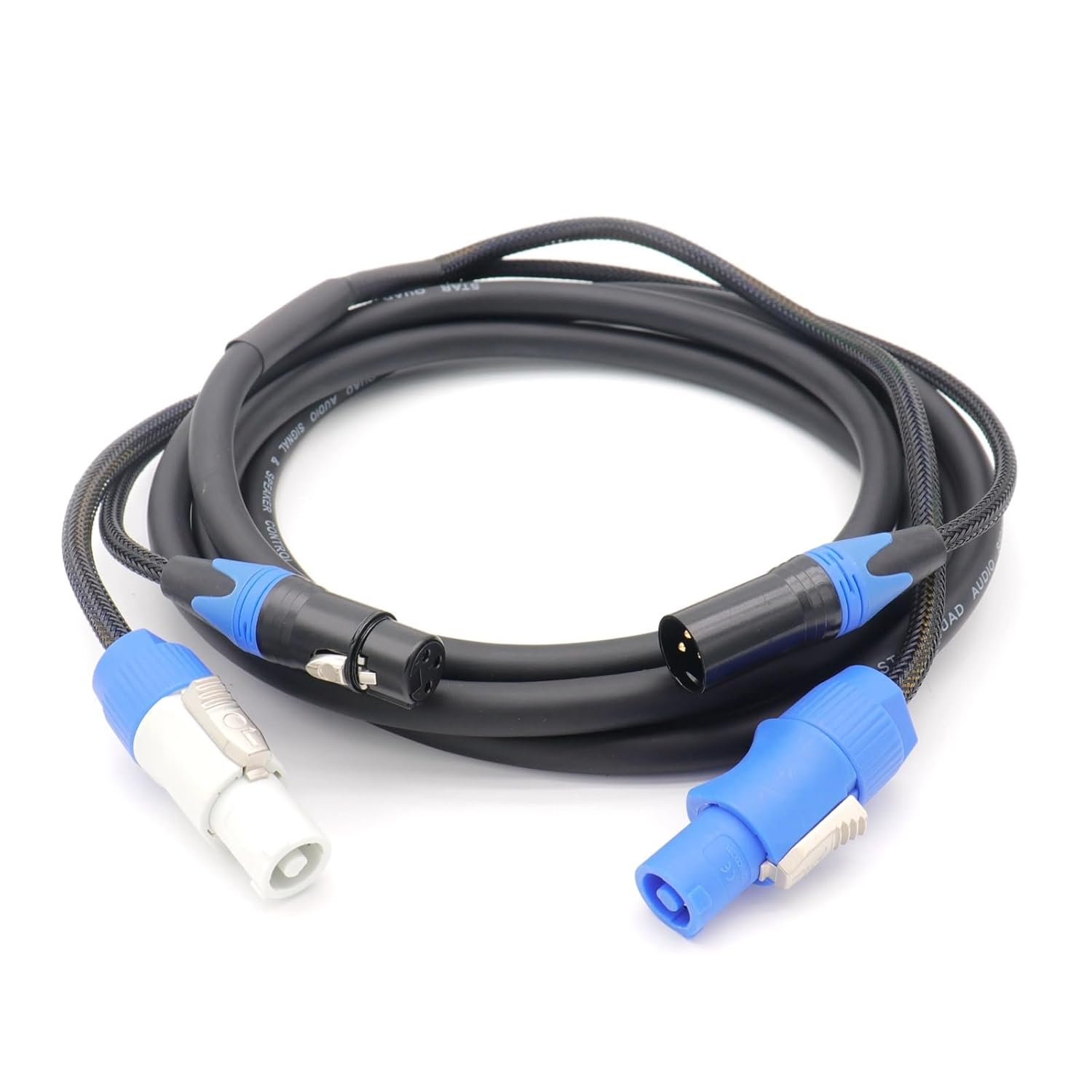 1 Meter Power DMX 2-in-1 Cable with PowerCON in/Out and 3-Pin XLR for DJ Moving Head Stage Lighting.