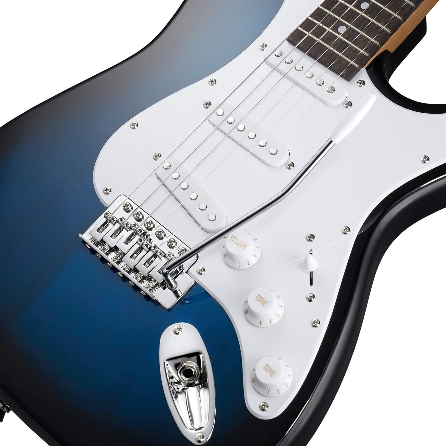 Ashthorpe 39-Inch Electric Guitar (Blue-White), Full-Size Guitar Kit with Padded Gig Bag, Tremolo Bar, Strap, Strings, Cable, Cloth, Picks