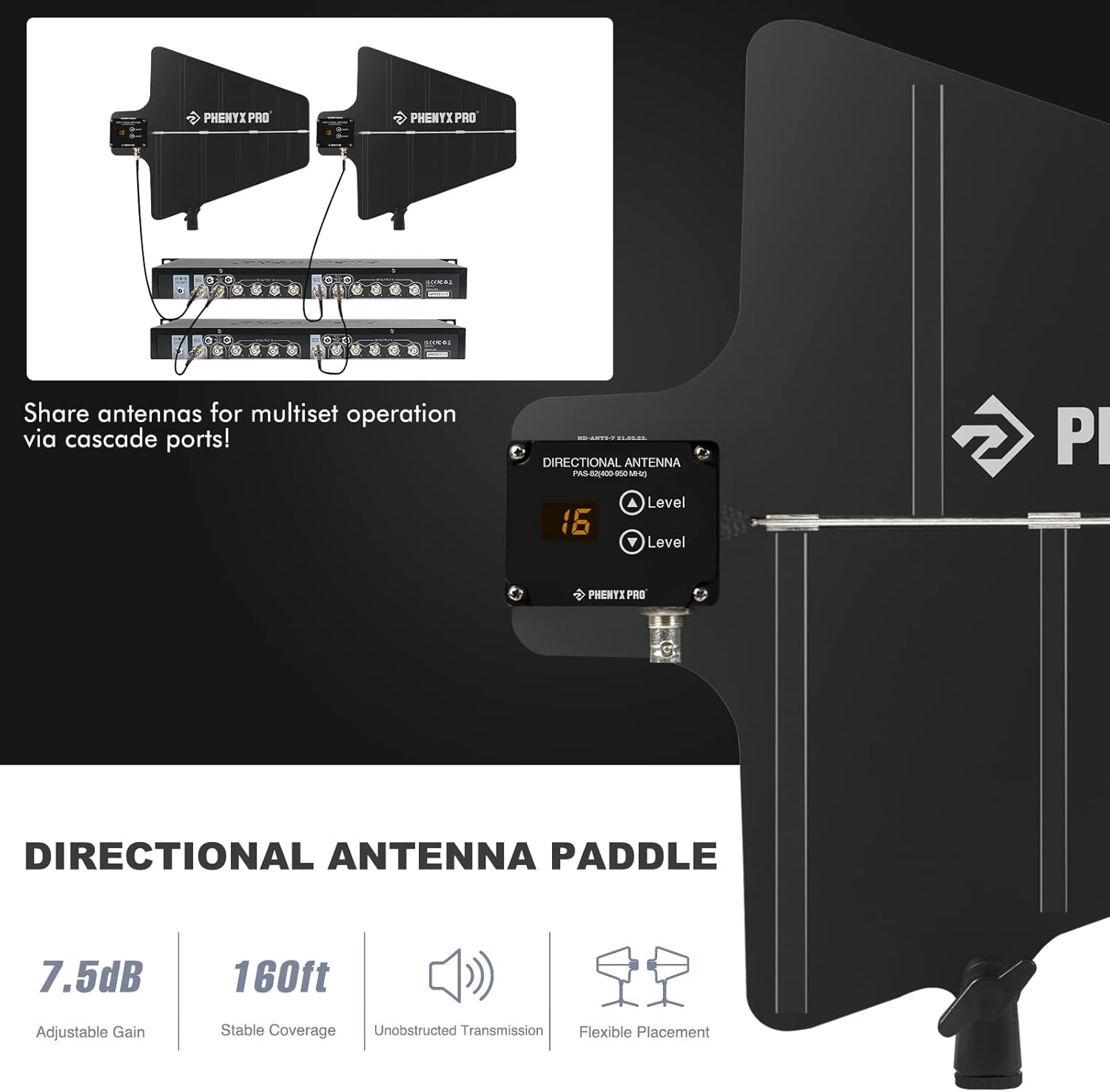 Phenyx Pro Wireless Microphone System,2x100 Adjustable UHF Channels(PTU-71-1H1B) Bundle with UHF Wireless Antenna Distribution System Kit
