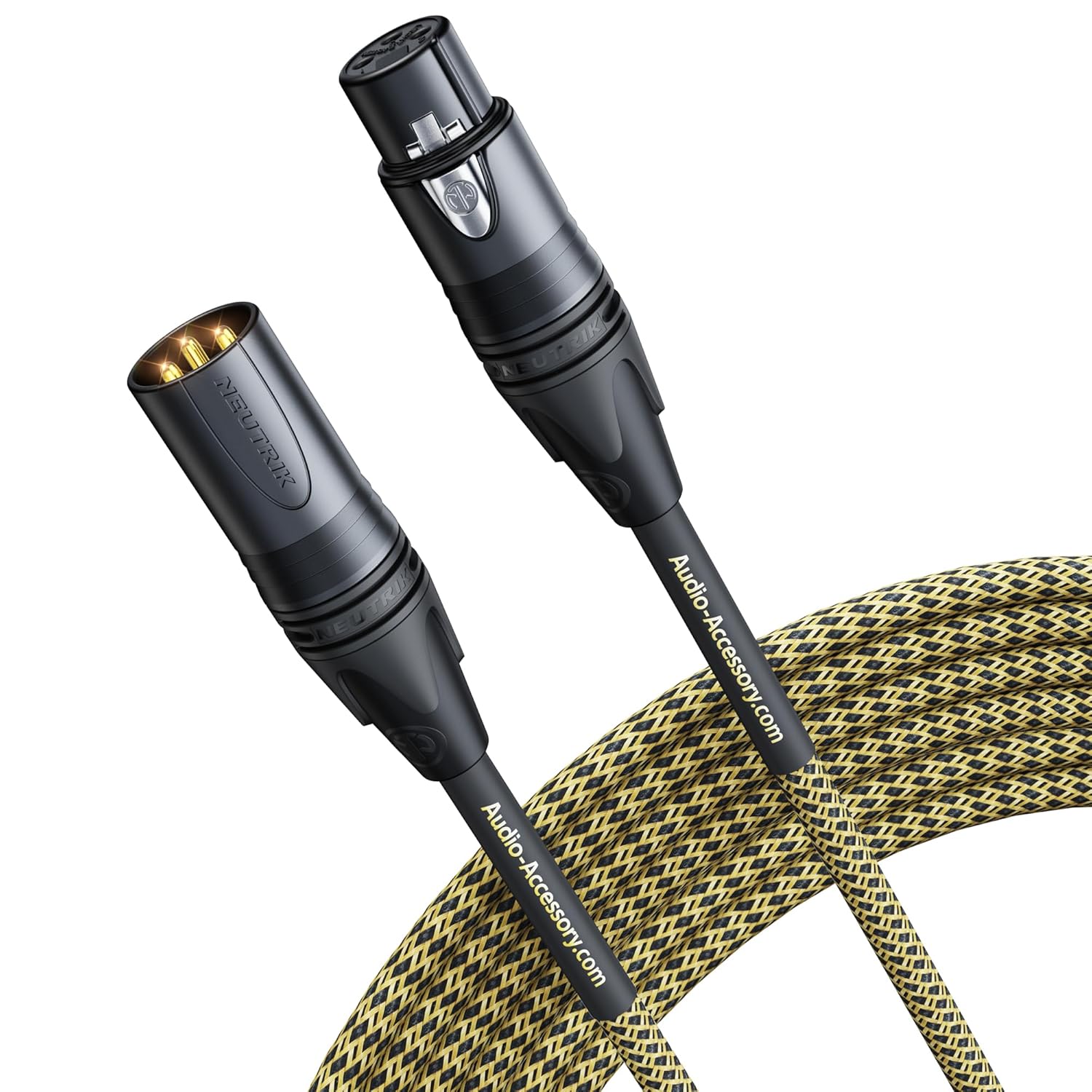 Gold Series Star Quad XLR Cables 2 Pack (10ft+15ft), Neutrik Connectors, 19AWG Microphone Cable, Kevlar-Reinforced Nylon Braided Handmade Mic Cable, 100% Coverage OFC Braid and Al-Foil Shielding