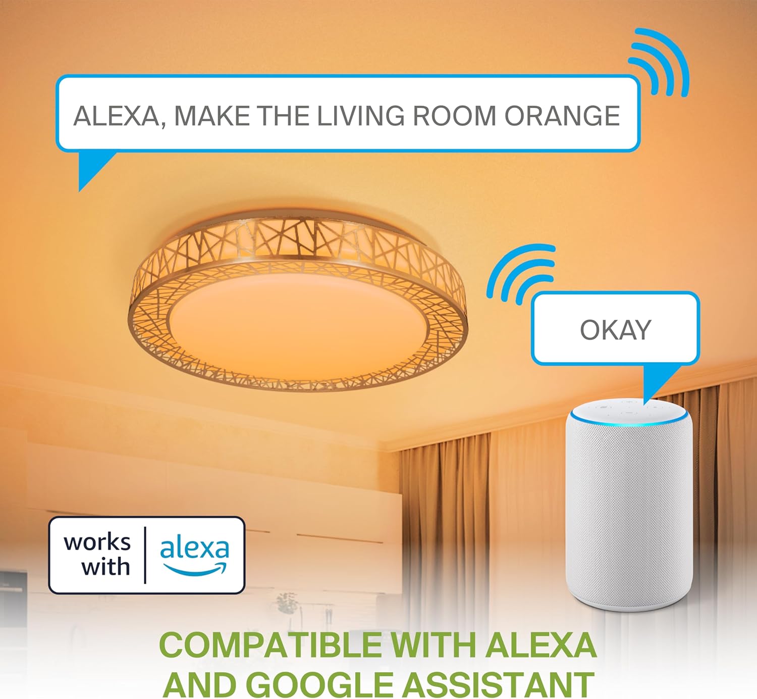 ASD 20 Inch Smart RGBW Flush Mount Ceiling Light with Remote - Brushed Nickel 42W 120V 2700-6500K Dimmable Ceiling Light Fixture, WiFi App Control RGB Lights, Alexa & Google Assistant - ETL