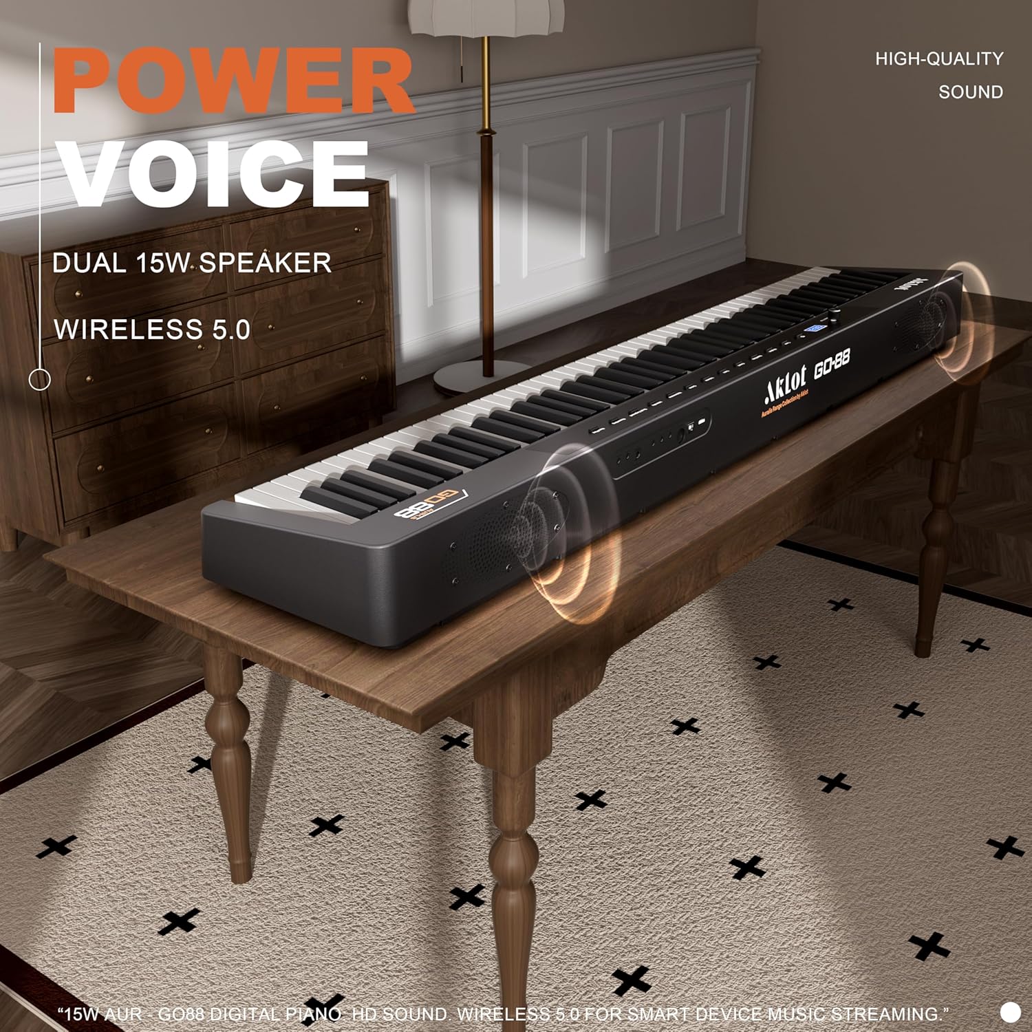 AKLOT Beginners Portable Keyboard Piano: Home Digital Piano with 88-Key Graded Hammer Action, Electric Triple Pedal, Dual 25W Speakers, USB-MIDI, Lesson Book, Headphones and Keyboard Stickers AUR-GO