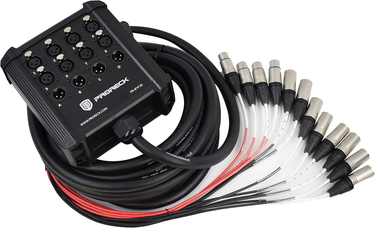 PRORECK 8-Channel Low Profile XLR Send Circuit Board Snake Cables, XLR Splitter Cable for Live, Recording, Stage, Studio, 25 Feet Long