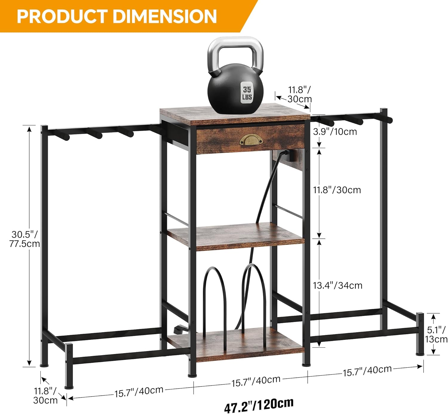 Homeiju 6-Guitar Floor Stand with Charging Station & 3-Tier Storage, Guitar Rack with Amp Stand & Cloth Drawer, Rubber Protected Guitar Holder for Studio/Home , Heavy Duty Metal Frame​