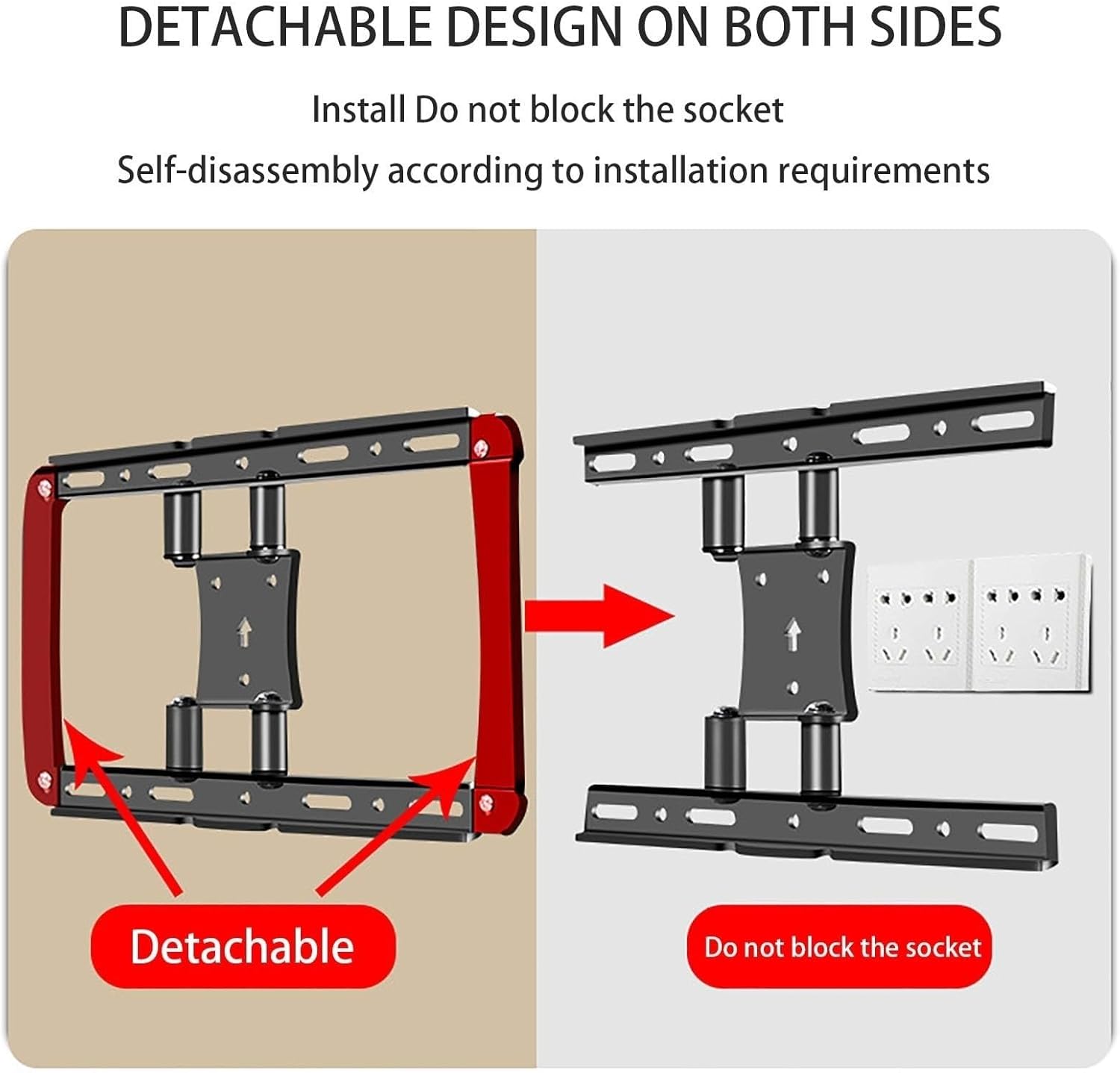TV Bracket Articulated TV Wall Mount - TV Wall Mount - for 55-90 Inch Flat Curved LED LCD Screens, Tilting and Rotating Support, 800x600mm(