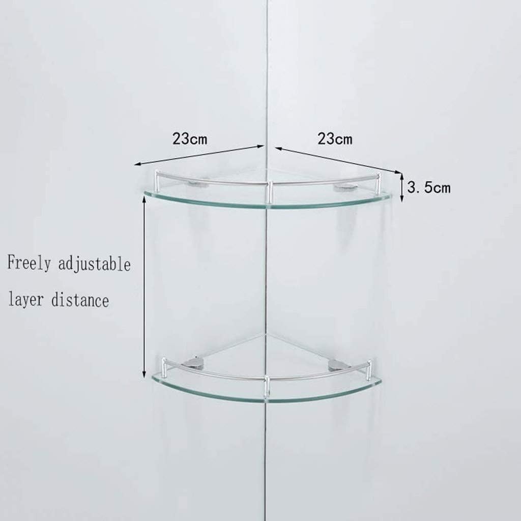 Aluminum Glass Shelf Bathroom Bath Corner Caddy Basket Storage Hanging Organizer with Extra Thick Tempered Glass Contemporary Style Wall Mount