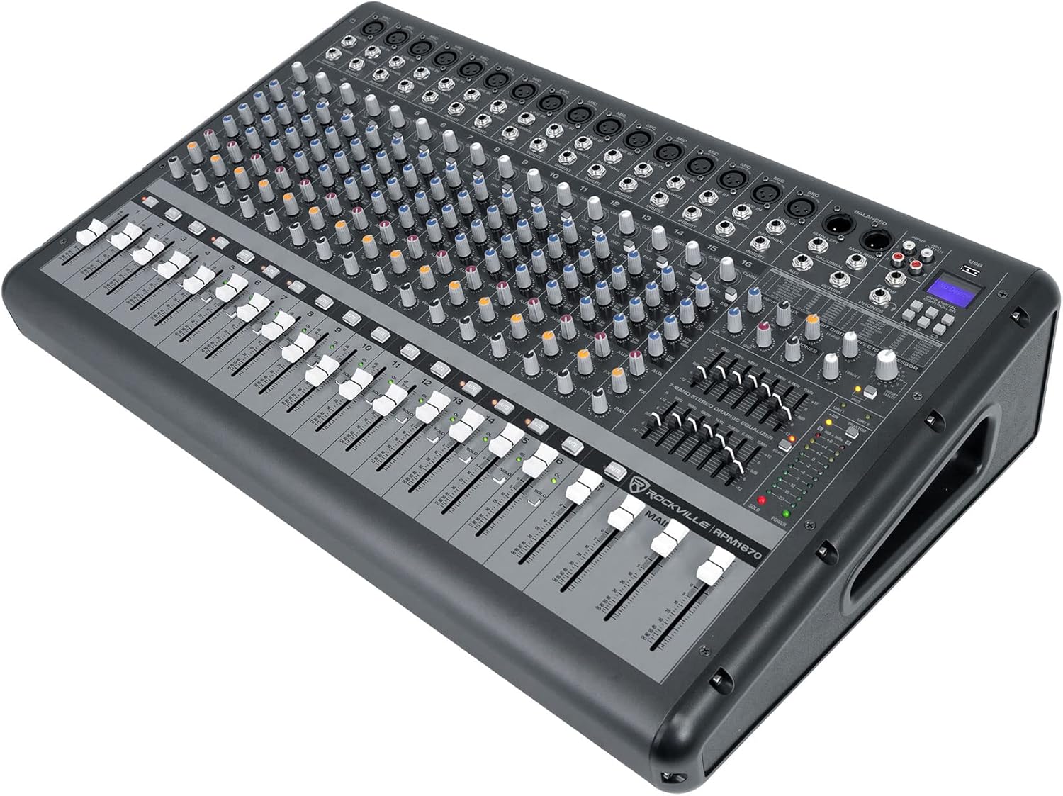 Rockville RPM1870 6000W Powered Mixer 18-Channel, USB/Bluetooth, 18 XDR2 Mic Preamps, 24-Bit Effects, Dual 7-Band EQ, for Live Sound and Events