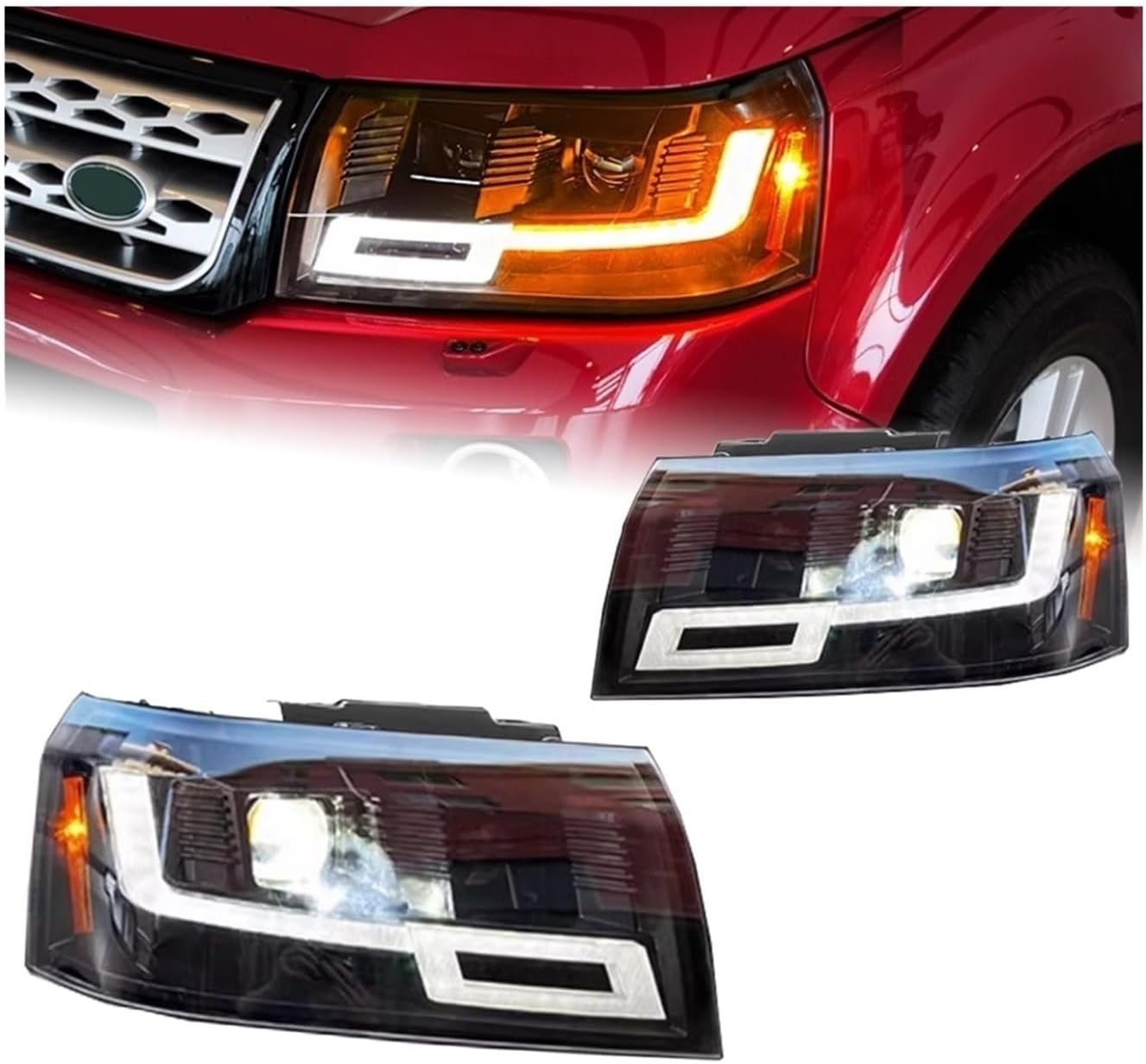 1 Pair Car Lights LED Auto Headlight Assembly, compatible for Freelander 2 LR2 2007-2015, Upgrade Design Lamp Exterior Accessories